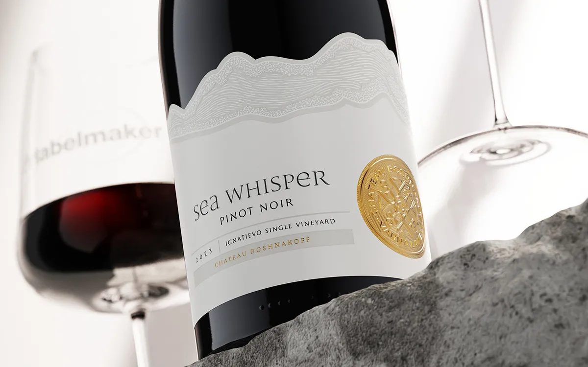 whisper wine label design