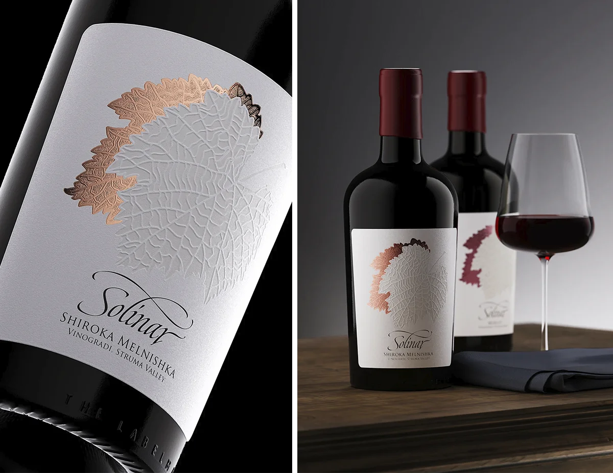 solinar wine label debossing micro texture detailsine label design