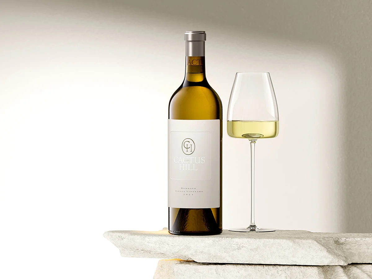 Full bottle shot on stone base