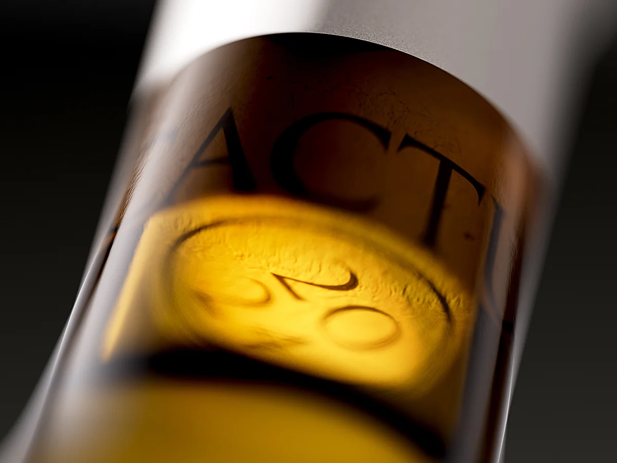 Angled view of the label showing the debossed frame