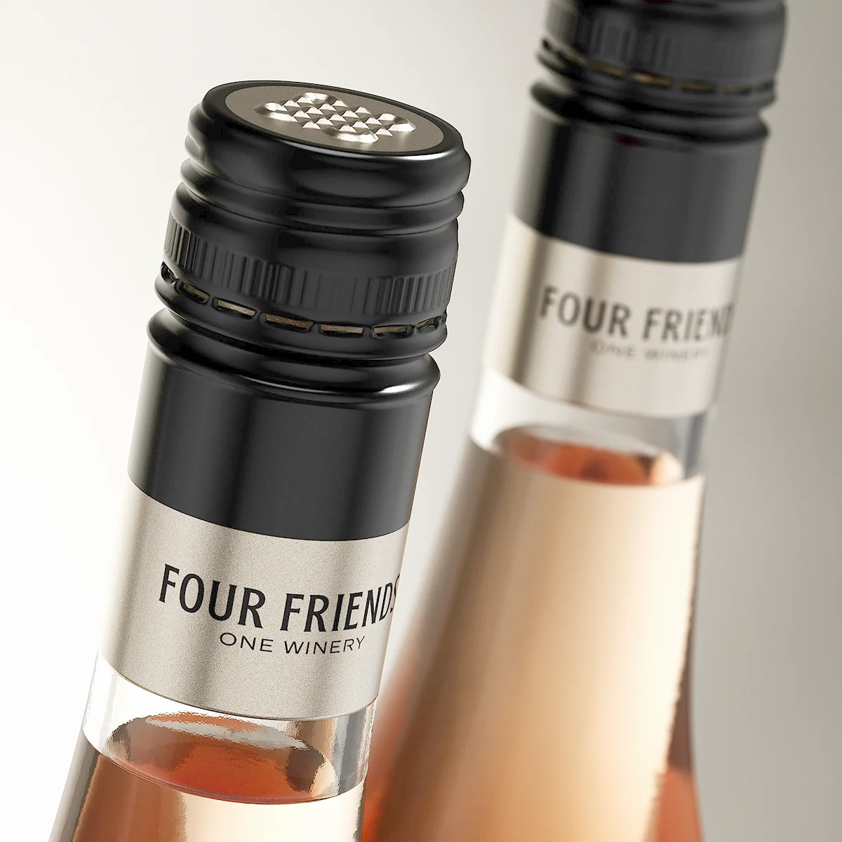 Four Friends One Winery smoked silver frieze on matte black screw cap - Zitara wine brand redesign capsule detail, Four Friends Winery Bulgaria
