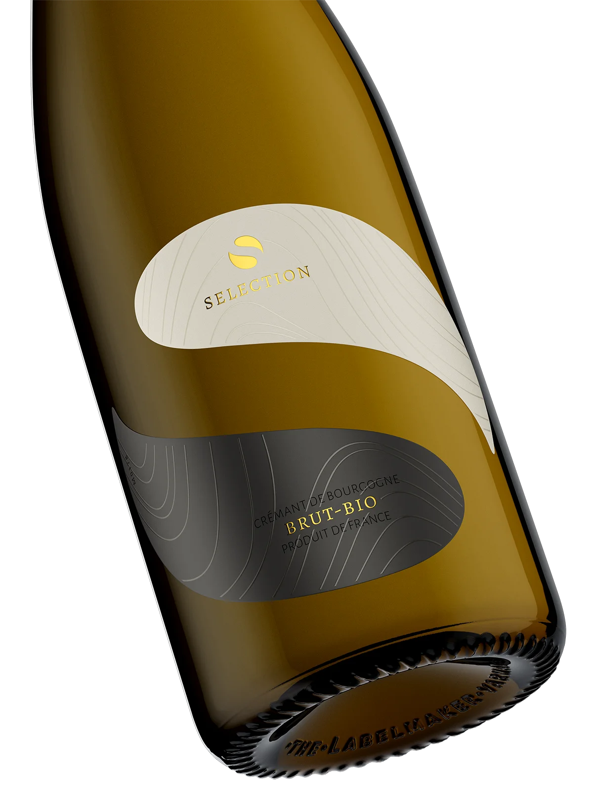 Staro Oryahovo Selection wine label full bottle macro - S and O logo on two-tone label, white and dark silver halves, iconic wine label design Bulgaria